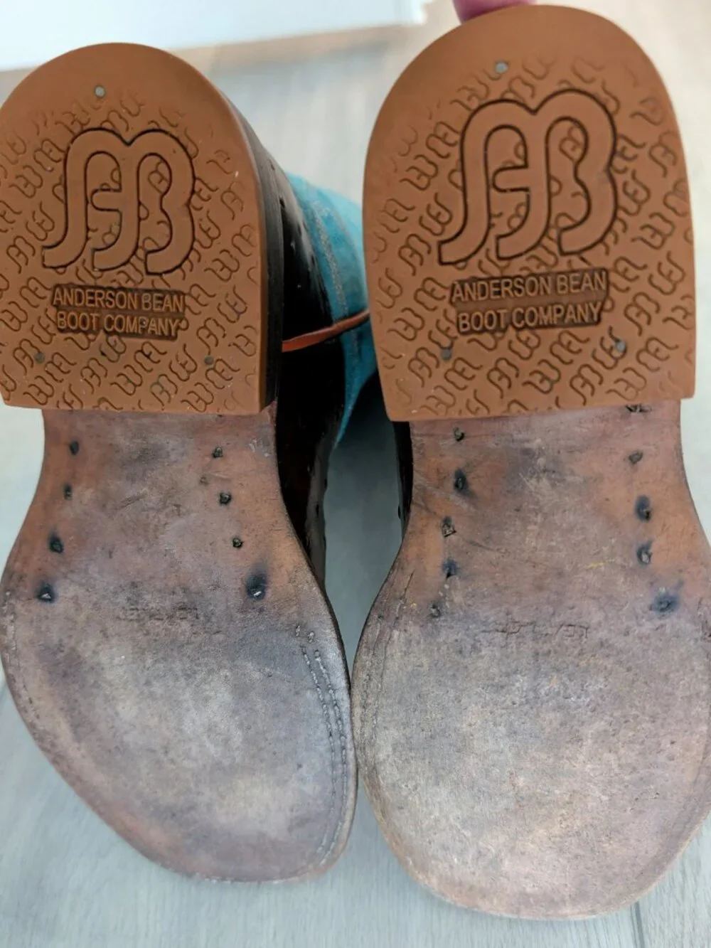 ANDERSON BEAN Kids Chocolate Ostrich Cowboy Boots Turquoise Shaft Size 1 AKB7083